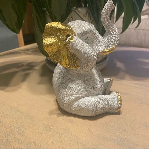 Cute Elephant 7 inch Decor Statue Gold/White/Gray - Picture 3 of 8